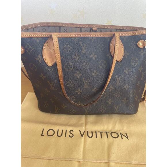 Authentic Louis Vuitton Neverfull PM Monogram Tote Shoulder Bag LV Brown Tan - Picture 3 of 10